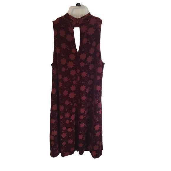 Vtg 90s Y2K Velvet Floral A-line Skater Dress Sleeveless Grunge Boho Maroon Sz S - Picture 2 of 8